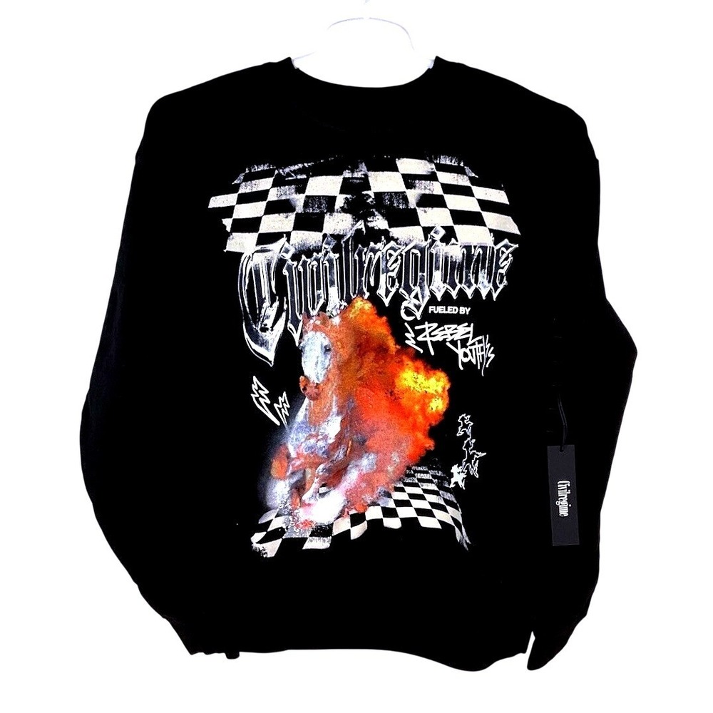 Civil Regime Men Black Fueled By Rebel Youths Horse Graphic Sweatshirt Large NEW